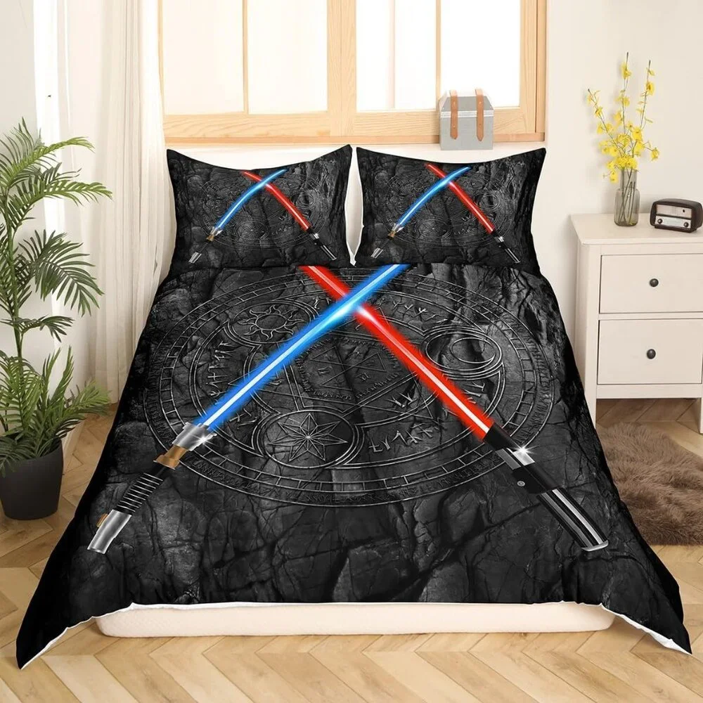 3D Neon Blue Red Bedding Set 3Pcs Queen Sz